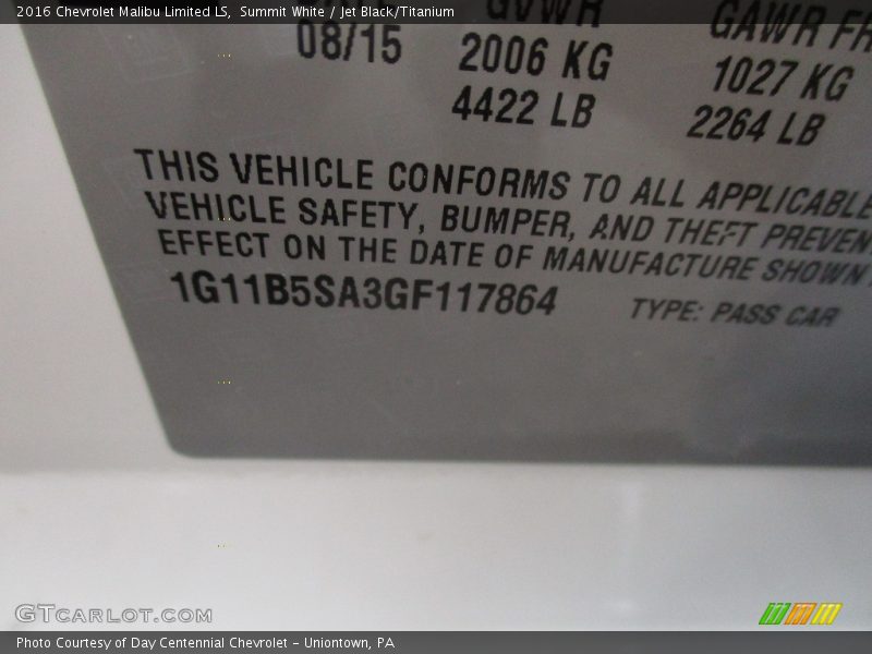 Summit White / Jet Black/Titanium 2016 Chevrolet Malibu Limited LS