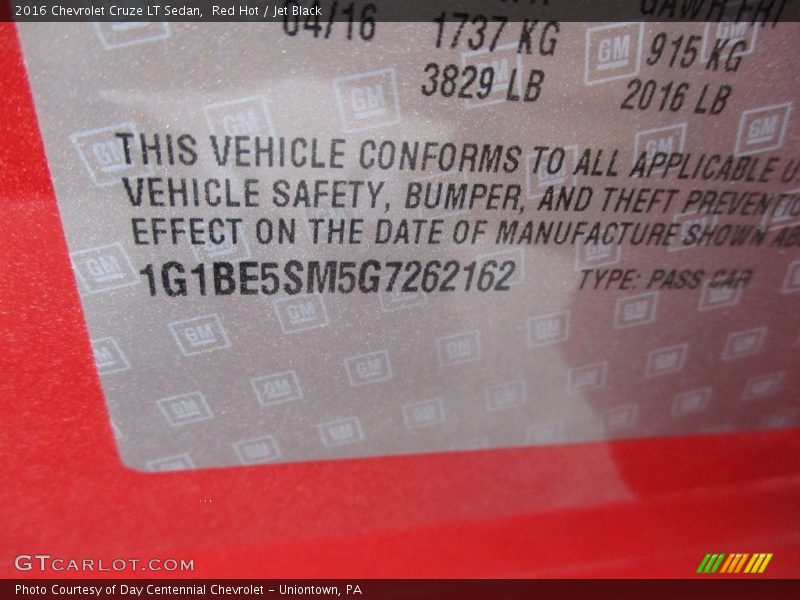 Red Hot / Jet Black 2016 Chevrolet Cruze LT Sedan