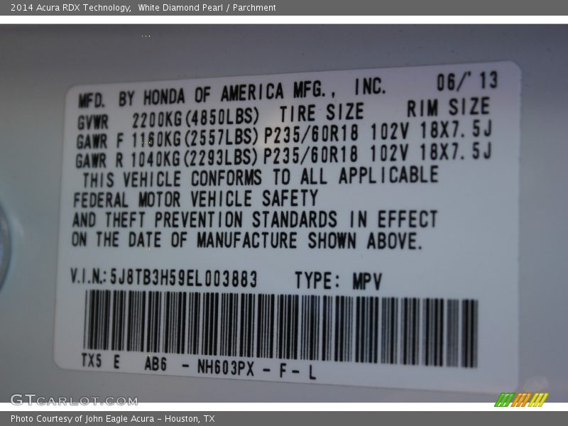 White Diamond Pearl / Parchment 2014 Acura RDX Technology