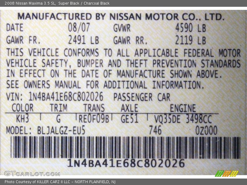 Super Black / Charcoal Black 2008 Nissan Maxima 3.5 SL