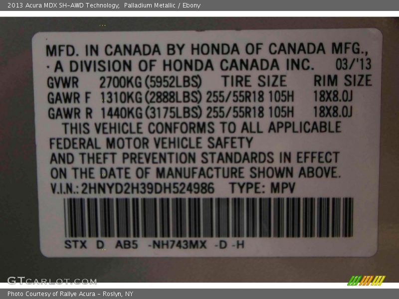 Palladium Metallic / Ebony 2013 Acura MDX SH-AWD Technology
