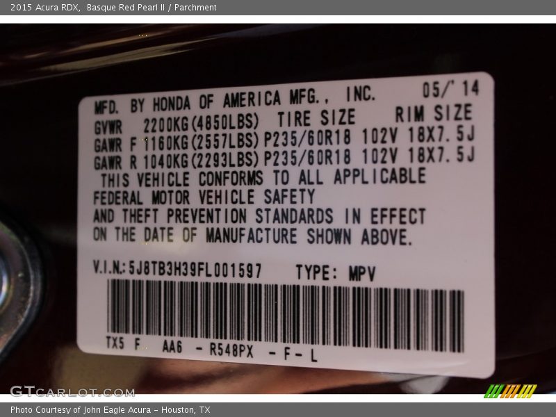 Basque Red Pearl II / Parchment 2015 Acura RDX