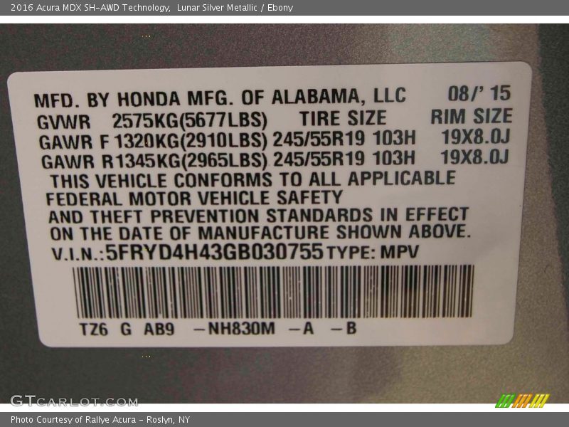 Lunar Silver Metallic / Ebony 2016 Acura MDX SH-AWD Technology