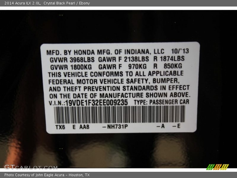 Crystal Black Pearl / Ebony 2014 Acura ILX 2.0L