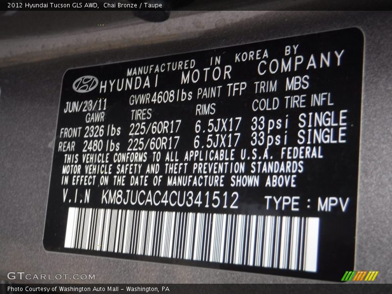 Chai Bronze / Taupe 2012 Hyundai Tucson GLS AWD