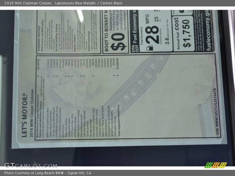 Lapisluxury Blue Metallic / Carbon Black 2016 Mini Clubman Cooper