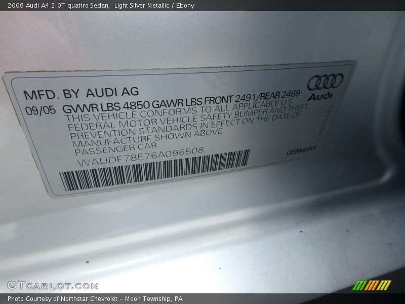 Light Silver Metallic / Ebony 2006 Audi A4 2.0T quattro Sedan
