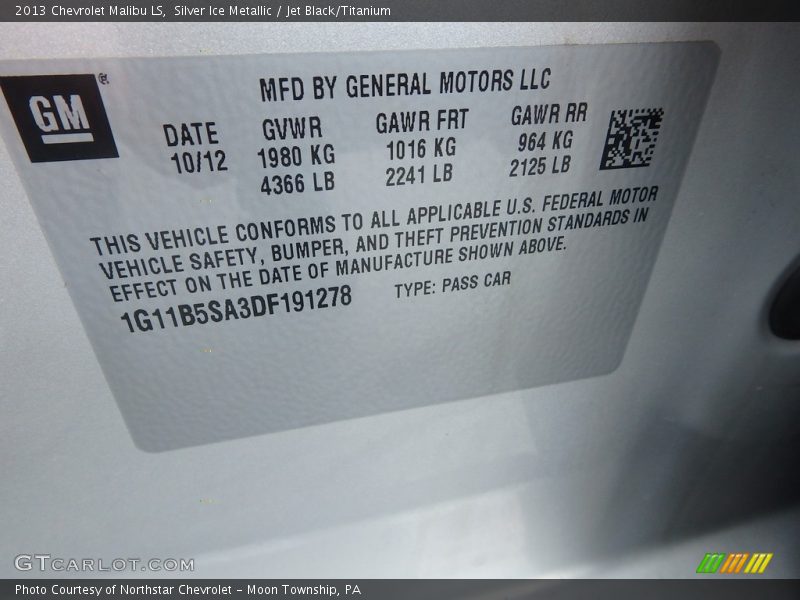 Silver Ice Metallic / Jet Black/Titanium 2013 Chevrolet Malibu LS
