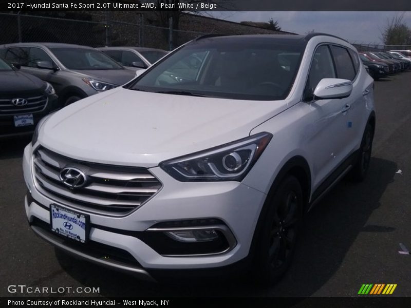 Pearl White / Beige 2017 Hyundai Santa Fe Sport 2.0T Ulitimate AWD