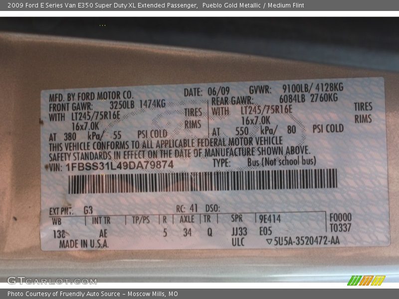 Pueblo Gold Metallic / Medium Flint 2009 Ford E Series Van E350 Super Duty XL Extended Passenger