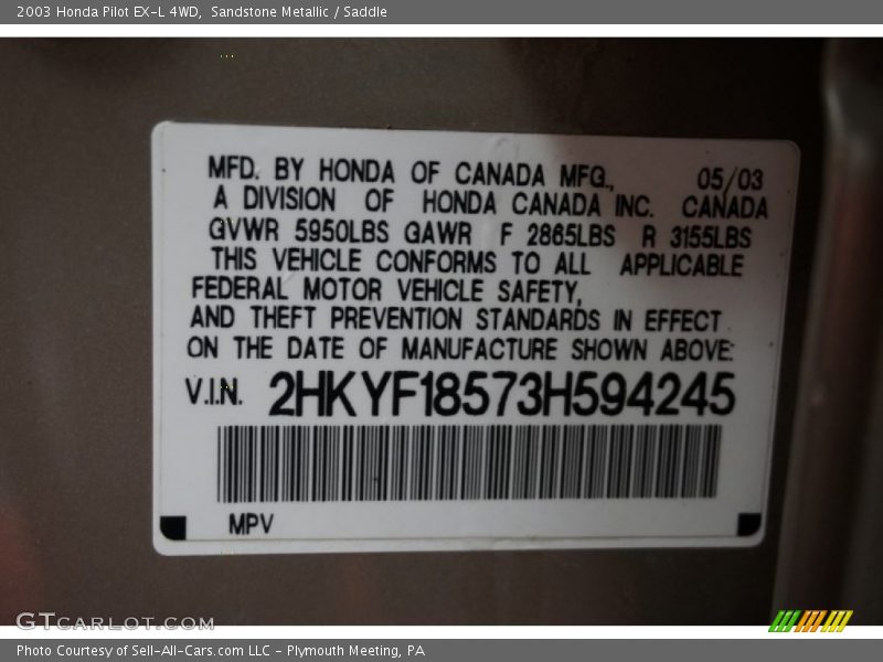 Sandstone Metallic / Saddle 2003 Honda Pilot EX-L 4WD
