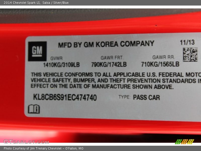 Salsa / Silver/Blue 2014 Chevrolet Spark LS