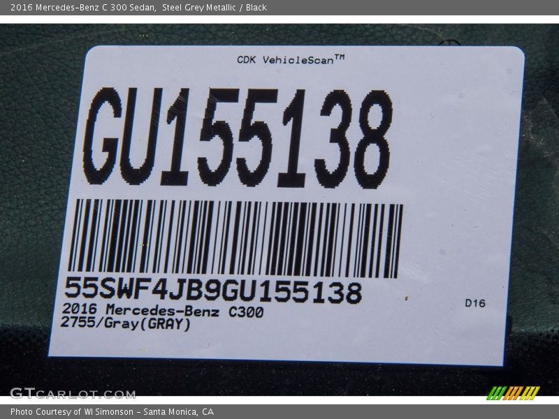 Steel Grey Metallic / Black 2016 Mercedes-Benz C 300 Sedan