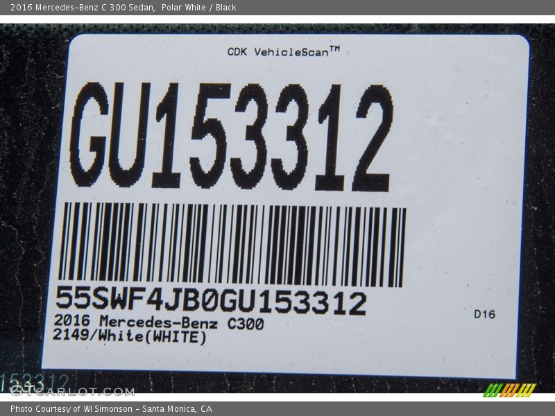 Polar White / Black 2016 Mercedes-Benz C 300 Sedan