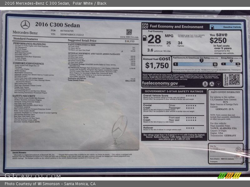 Polar White / Black 2016 Mercedes-Benz C 300 Sedan