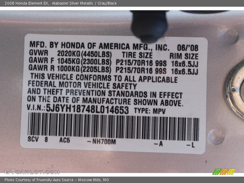 Alabaster Silver Metallic / Gray/Black 2008 Honda Element EX