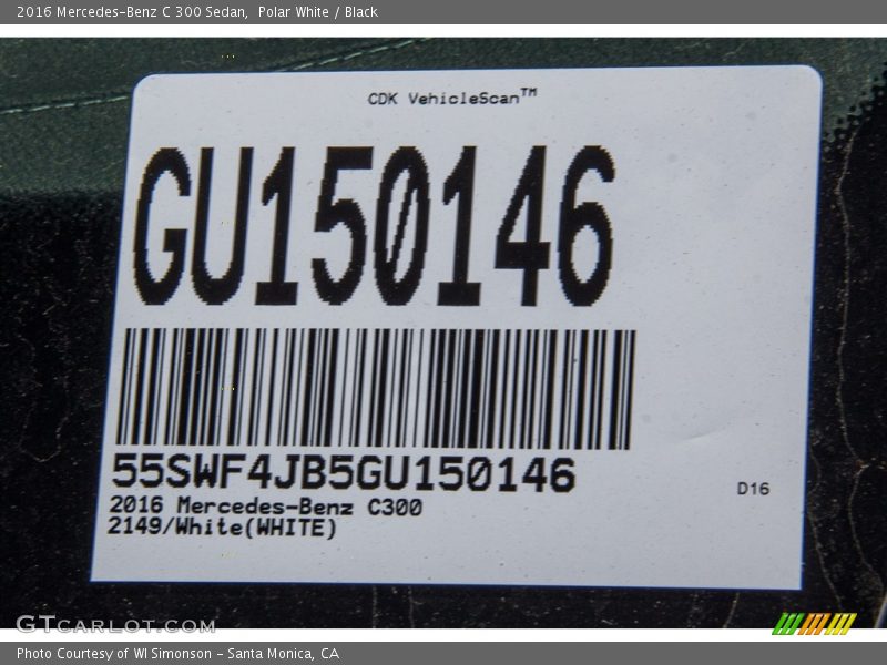 Polar White / Black 2016 Mercedes-Benz C 300 Sedan
