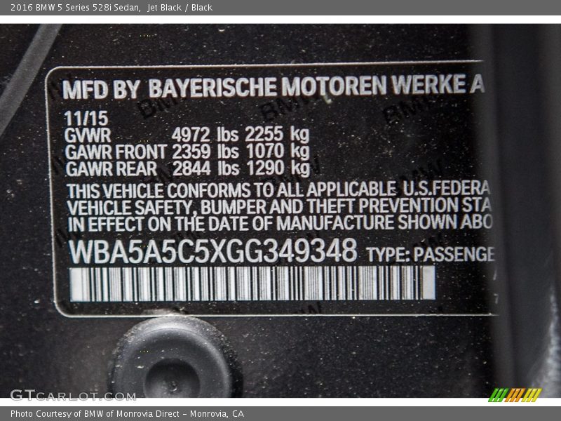 Jet Black / Black 2016 BMW 5 Series 528i Sedan