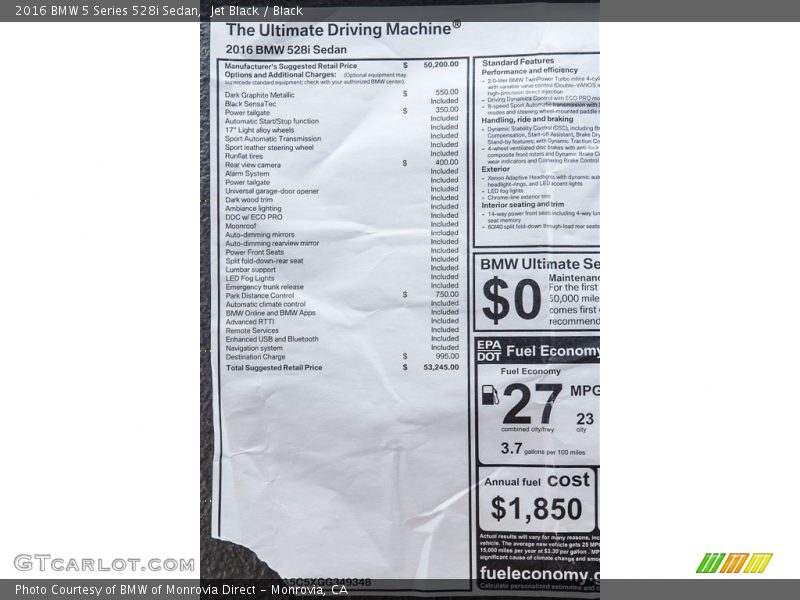 Jet Black / Black 2016 BMW 5 Series 528i Sedan