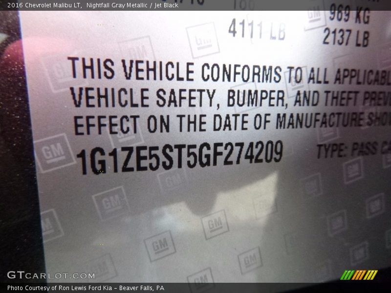 Nightfall Gray Metallic / Jet Black 2016 Chevrolet Malibu LT