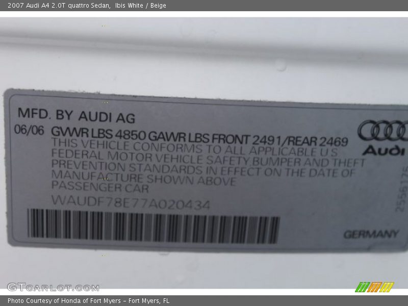 Ibis White / Beige 2007 Audi A4 2.0T quattro Sedan