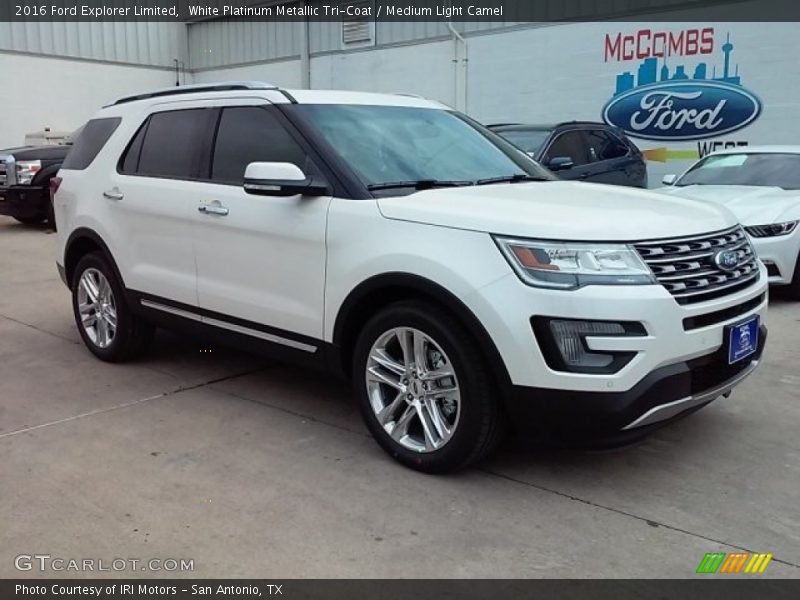 White Platinum Metallic Tri-Coat / Medium Light Camel 2016 Ford Explorer Limited