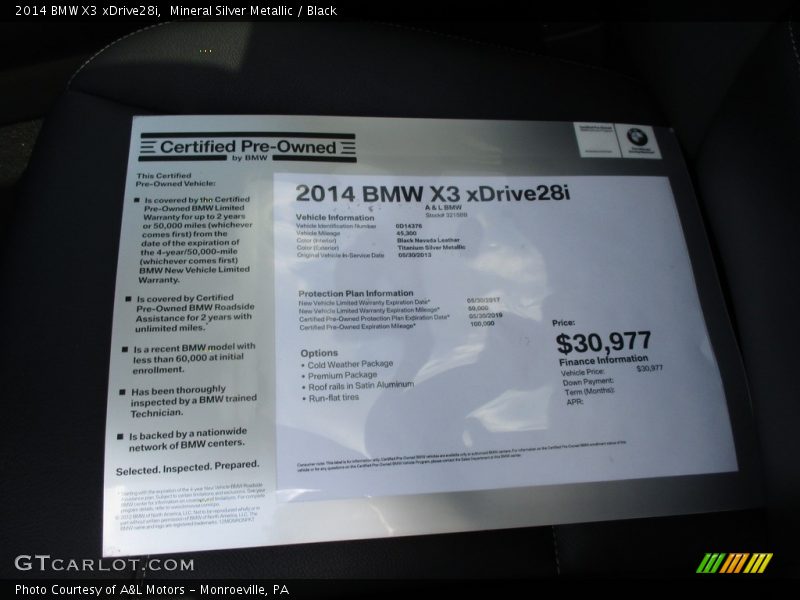 Mineral Silver Metallic / Black 2014 BMW X3 xDrive28i