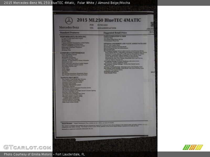 Polar White / Almond Beige/Mocha 2015 Mercedes-Benz ML 250 BlueTEC 4Matic