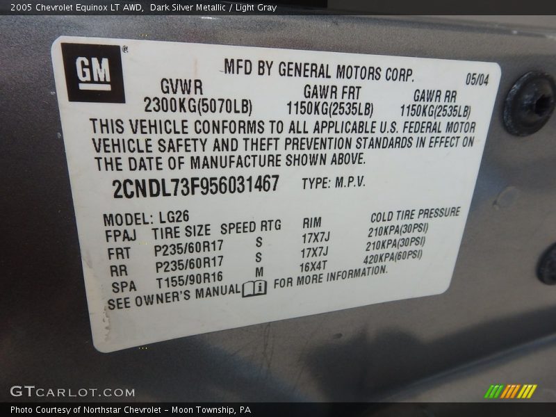 Dark Silver Metallic / Light Gray 2005 Chevrolet Equinox LT AWD