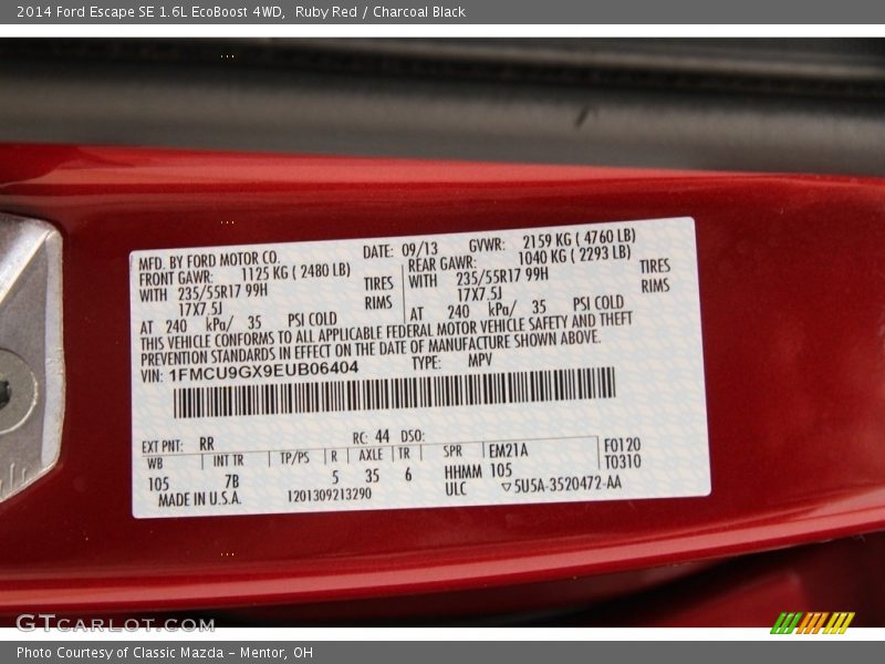 Ruby Red / Charcoal Black 2014 Ford Escape SE 1.6L EcoBoost 4WD