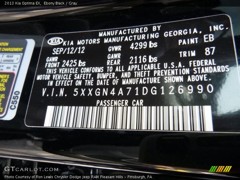 Ebony Black / Gray 2013 Kia Optima EX