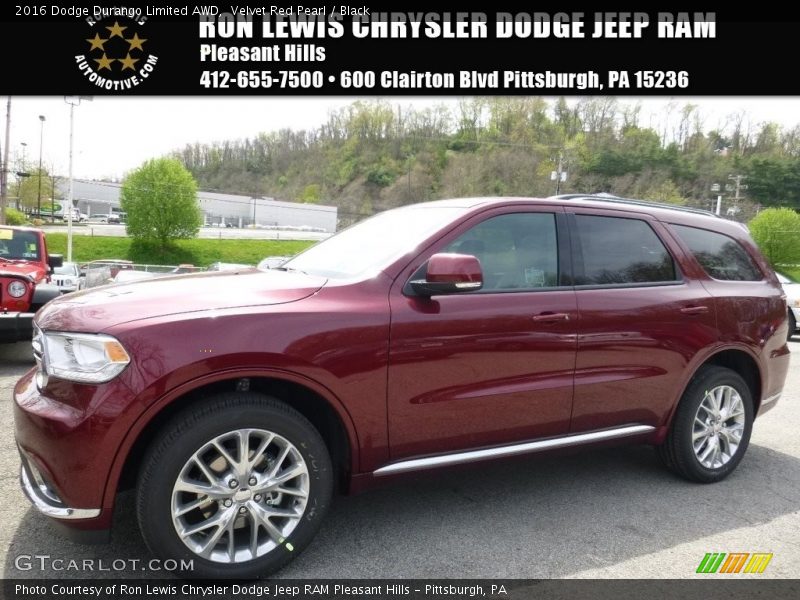 Velvet Red Pearl / Black 2016 Dodge Durango Limited AWD