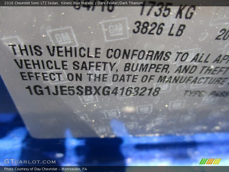 Kinetic Blue Metallic / Dark Pewter/Dark Titanium 2016 Chevrolet Sonic LTZ Sedan