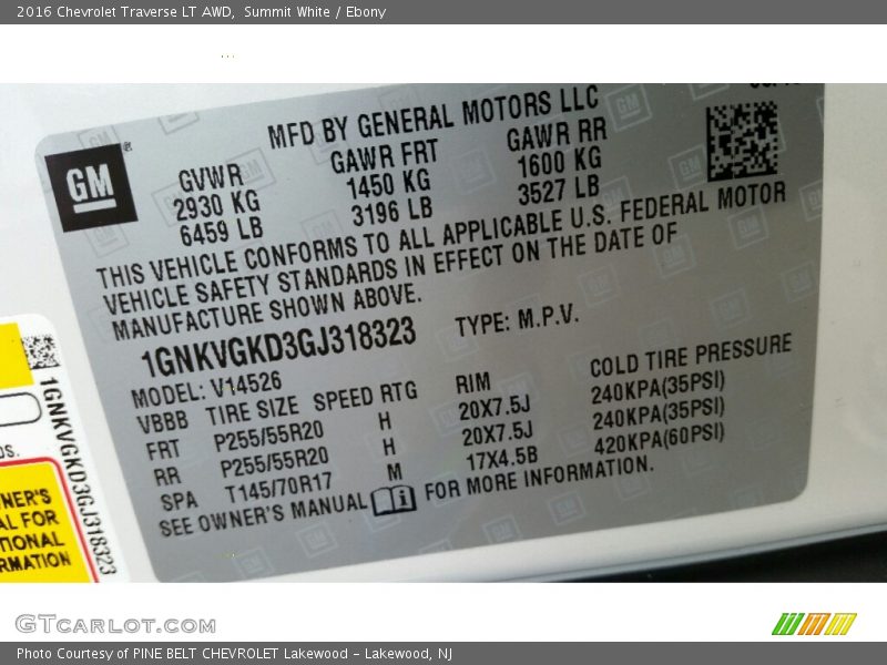 Summit White / Ebony 2016 Chevrolet Traverse LT AWD