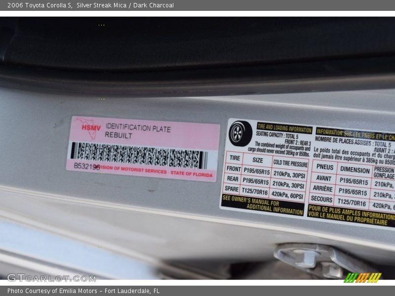 Silver Streak Mica / Dark Charcoal 2006 Toyota Corolla S