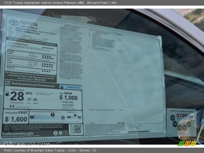 Blizzard Pearl / Ash 2016 Toyota Highlander Hybrid Limited Platinum AWD