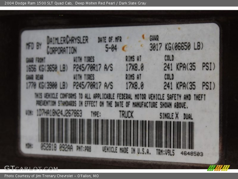 Deep Molten Red Pearl / Dark Slate Gray 2004 Dodge Ram 1500 SLT Quad Cab