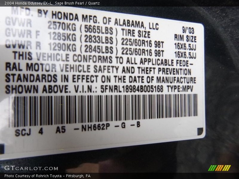 Sage Brush Pearl / Quartz 2004 Honda Odyssey EX-L