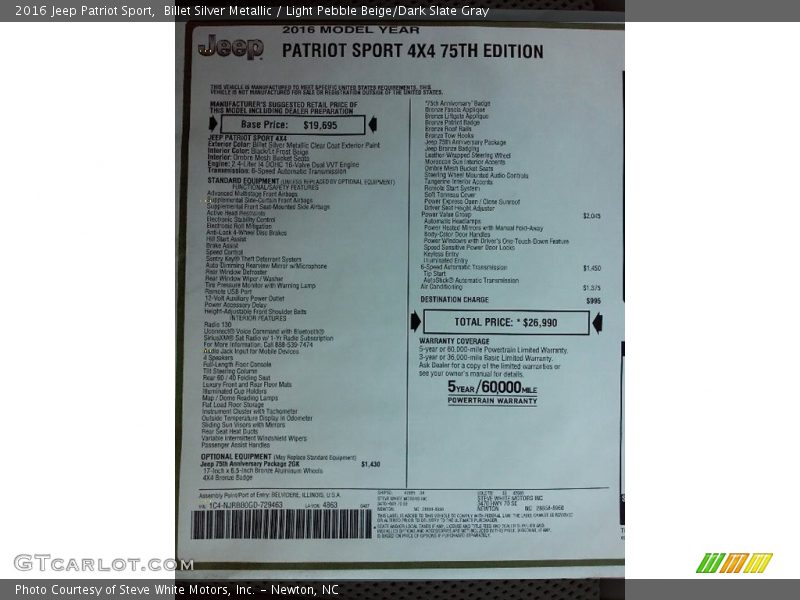 Billet Silver Metallic / Light Pebble Beige/Dark Slate Gray 2016 Jeep Patriot Sport