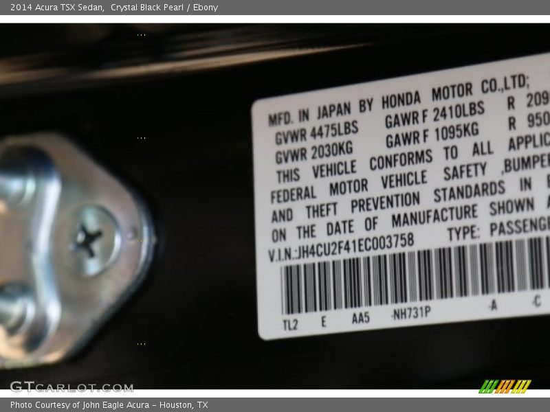 Crystal Black Pearl / Ebony 2014 Acura TSX Sedan