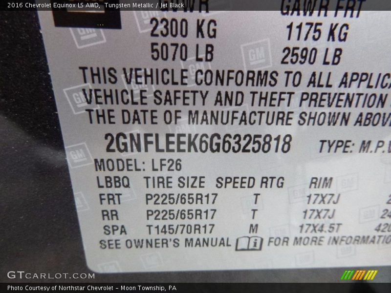 Tungsten Metallic / Jet Black 2016 Chevrolet Equinox LS AWD