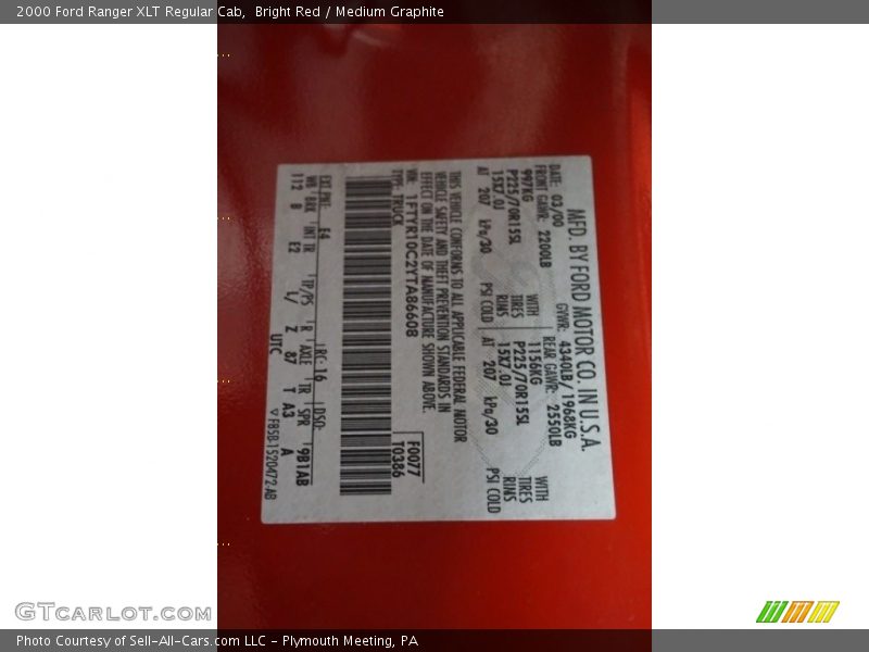 Bright Red / Medium Graphite 2000 Ford Ranger XLT Regular Cab