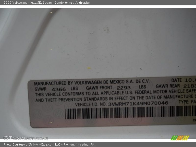 Candy White / Anthracite 2009 Volkswagen Jetta SEL Sedan