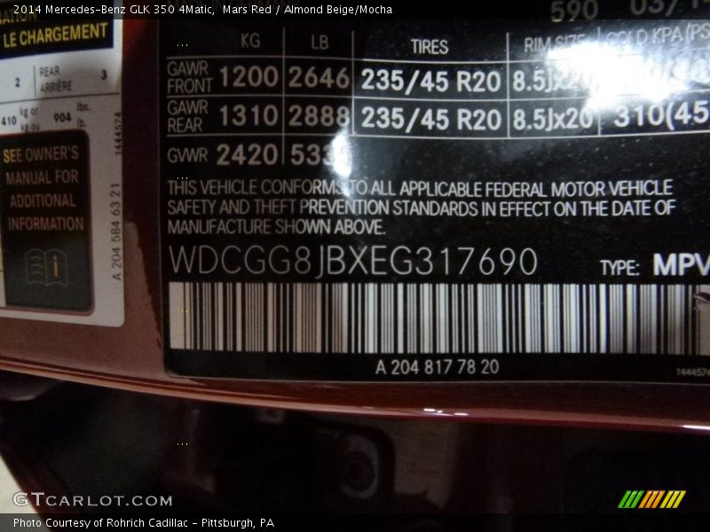 Mars Red / Almond Beige/Mocha 2014 Mercedes-Benz GLK 350 4Matic
