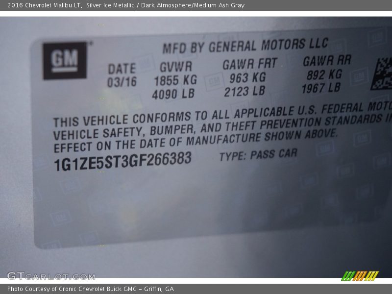 Silver Ice Metallic / Dark Atmosphere/Medium Ash Gray 2016 Chevrolet Malibu LT