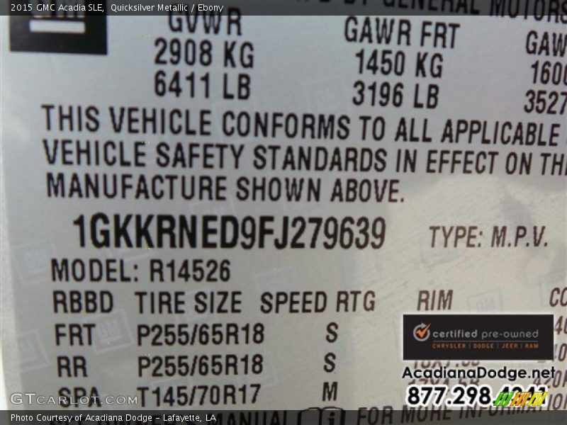 Quicksilver Metallic / Ebony 2015 GMC Acadia SLE