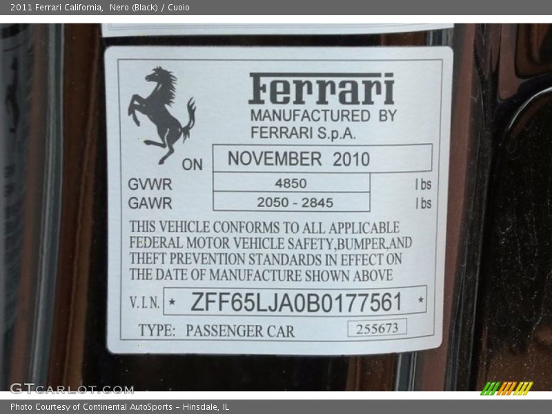 Nero (Black) / Cuoio 2011 Ferrari California