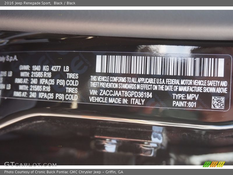 Black / Black 2016 Jeep Renegade Sport