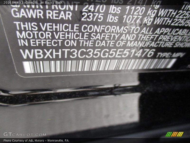 Jet Black / Black 2016 BMW X1 xDrive28i