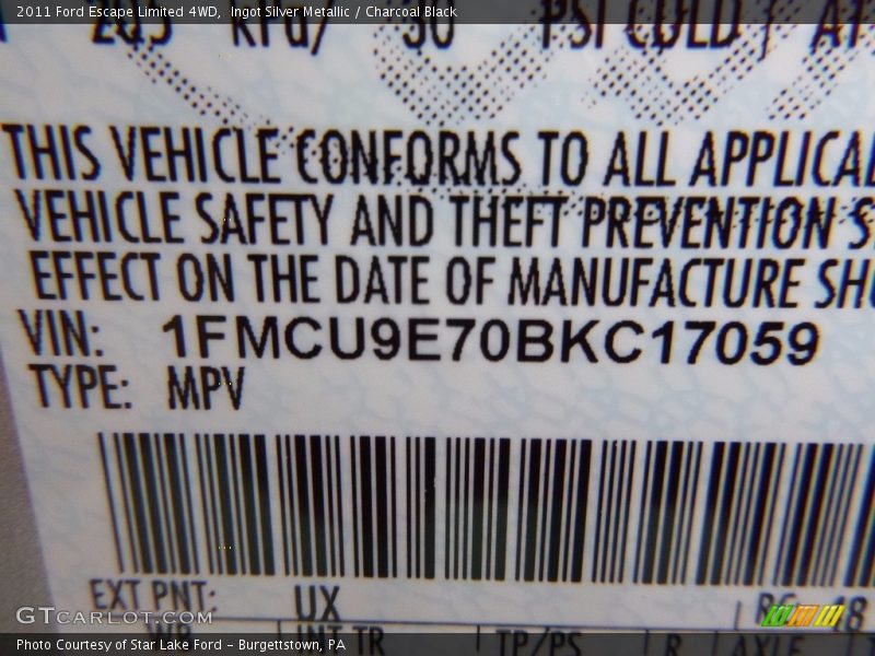 Ingot Silver Metallic / Charcoal Black 2011 Ford Escape Limited 4WD